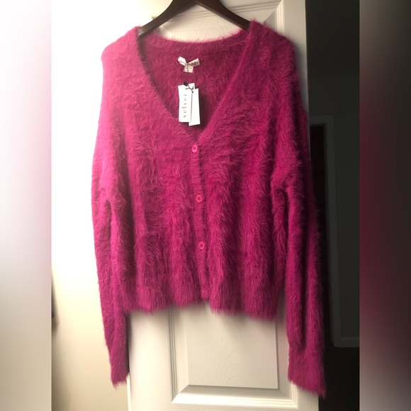 🥳B-DAY SALE❤️VELVET BY GRAHAM & SPENCER Magenta Kelsey Sweater - Picture 8 of 9